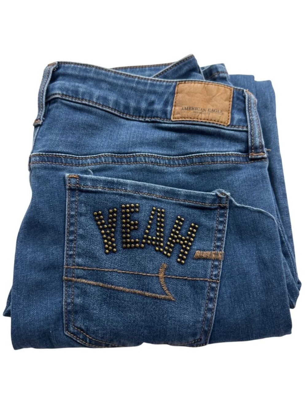 AE American Eagle 8 Blue Jeans Super Stretch X H*ll Yeah Bead Pockets